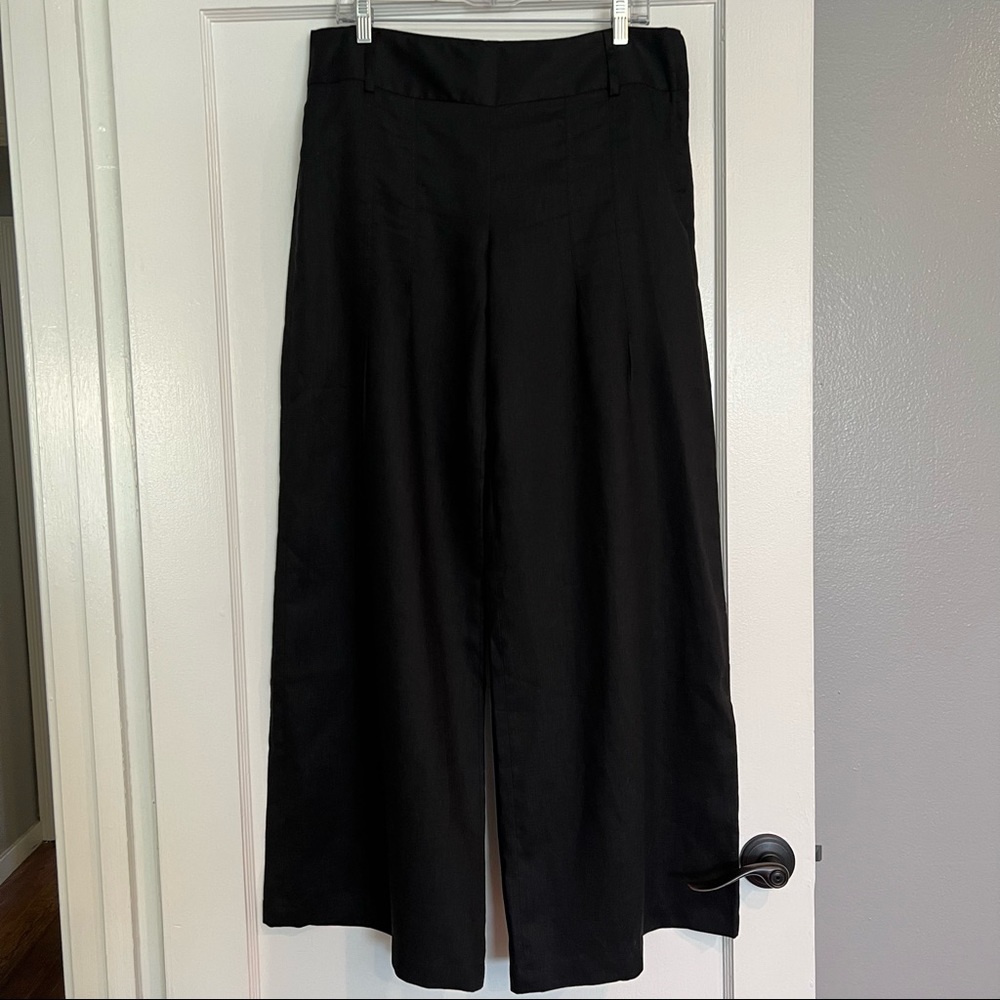 Tahari Black Linen Wide Leg Pants, 10